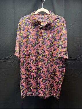 Men's Floral Short-Sleeve Polo in Pink and Navy Sz XL (3az)
